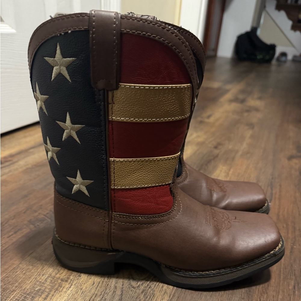Like New- Boys Durango Brown Leather Flag Boots